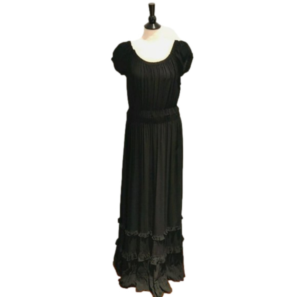 NWT Clues Collections New York Paris Long Black Maxi Dress Ruffled Bottom Size M